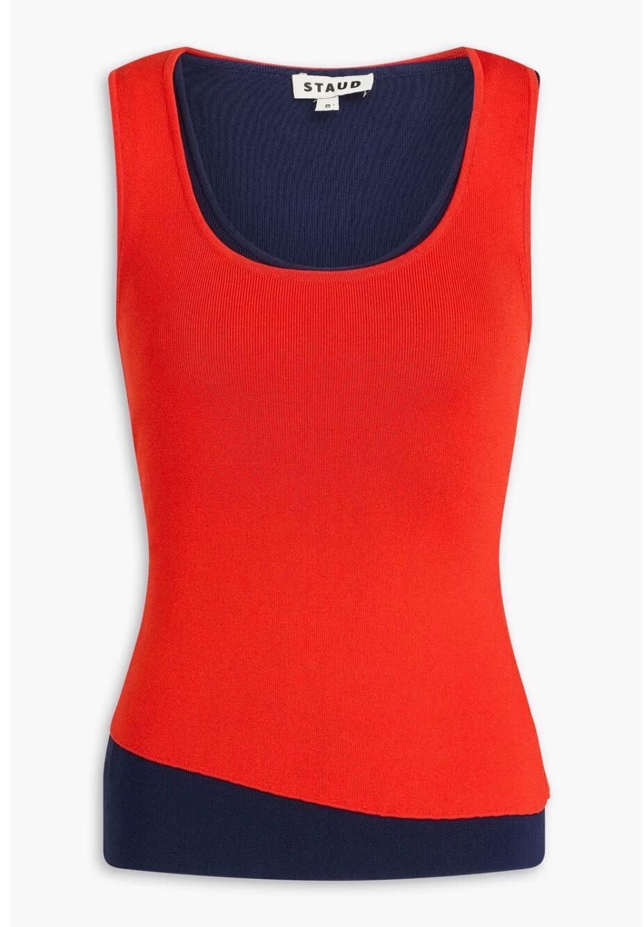 STAUD Hermosa Layered Stretch Knit Tank Orange Navy Size Small